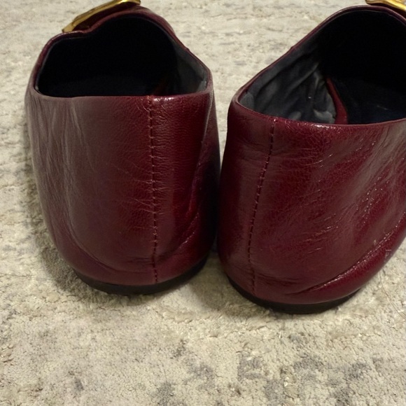 Zara Leather Women's Burgundy Ballet Flats with Gold Accent - Picture 5 of 8